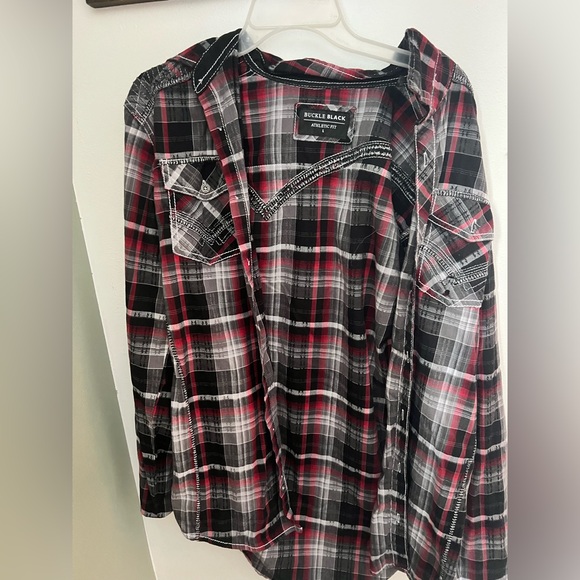Buckle Black and Red Plaid Dress Shirt - Picture 1 of 1